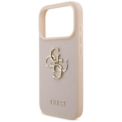 Hülle für Apple iPhone 17 Pro, Guess, 4G Grained Big and Classic Logo, Rosa