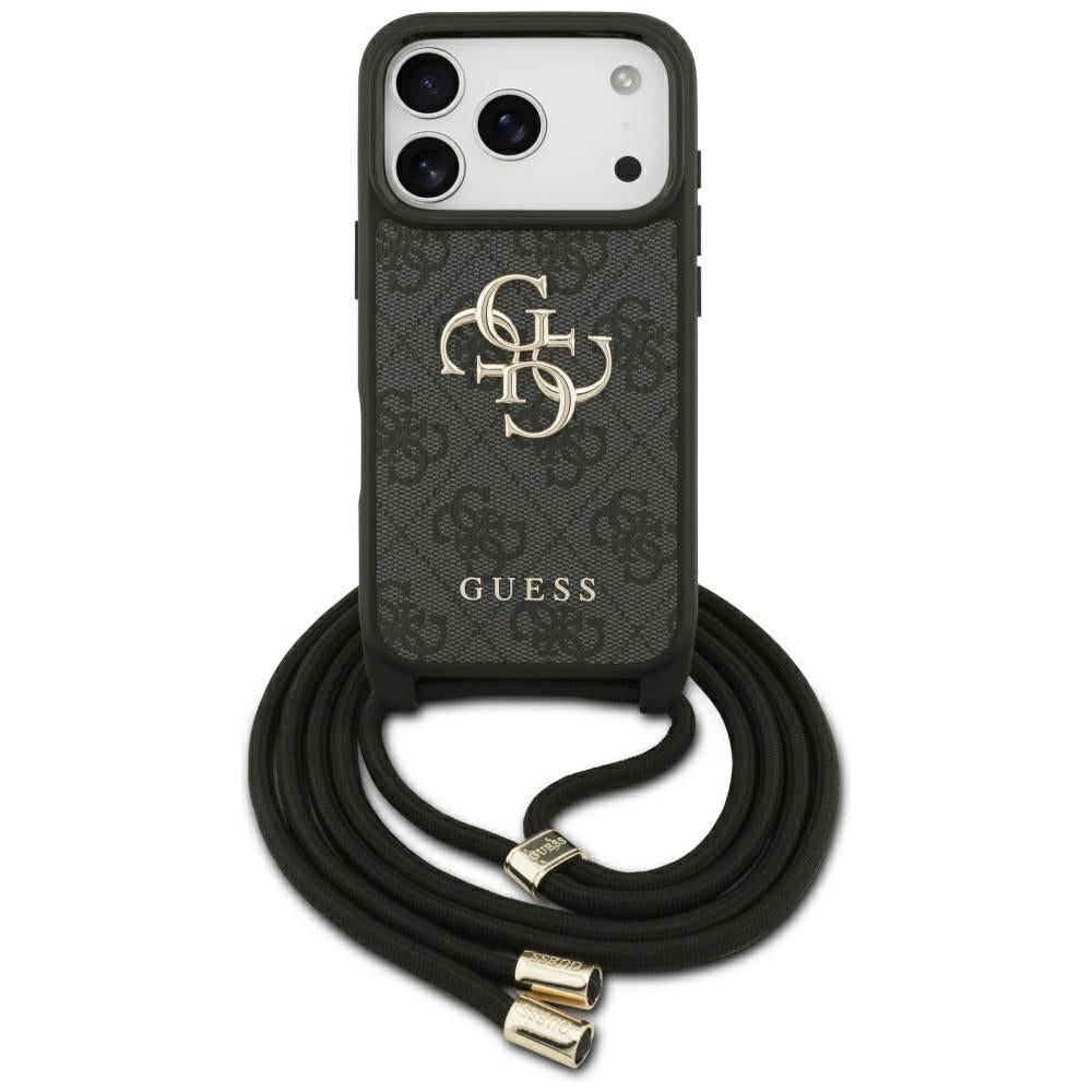 Hülle für Apple iPhone 17 Pro, Guess, Crossbody Cord 4G Big Log, Schwarz