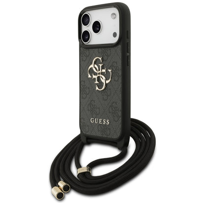Hülle für Apple iPhone 17 Pro, Guess, Crossbody Cord 4G Big Log, Schwarz