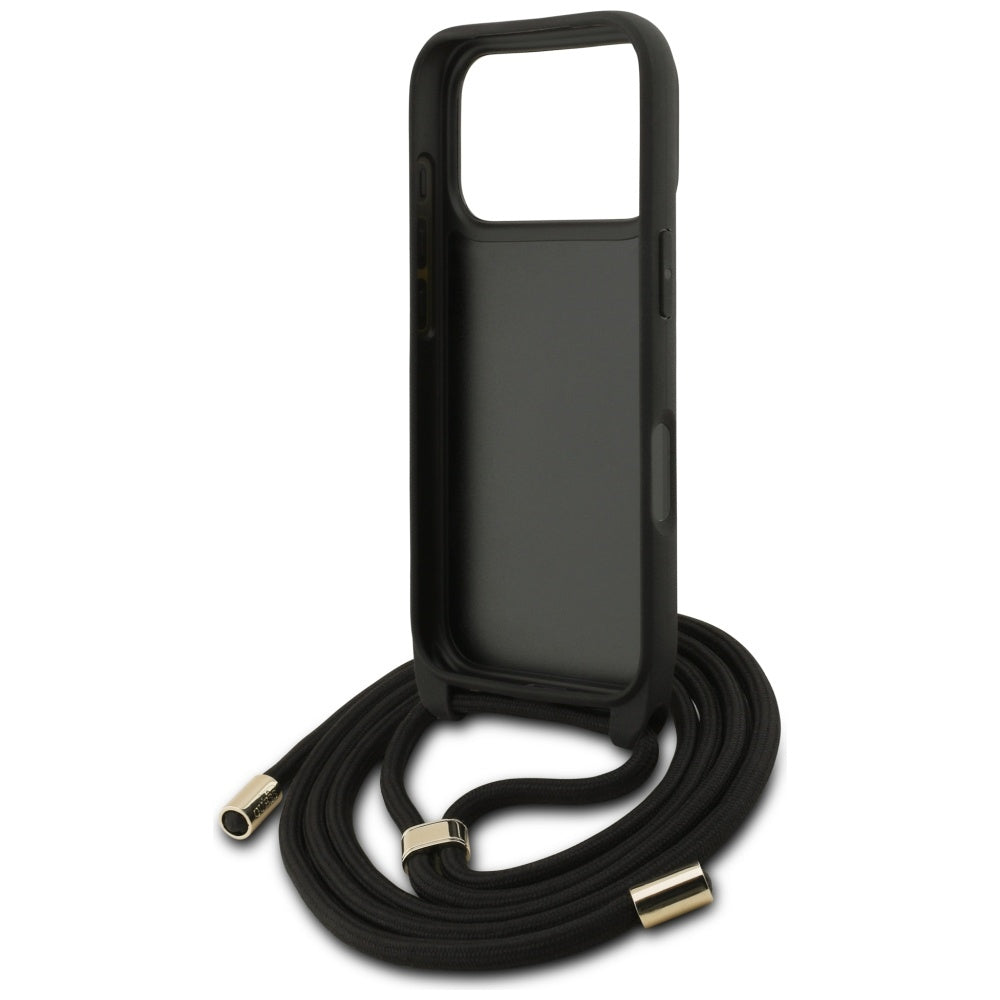 Hülle für Apple iPhone 17 Pro, Guess, Crossbody Cord 4G Big Log, Schwarz