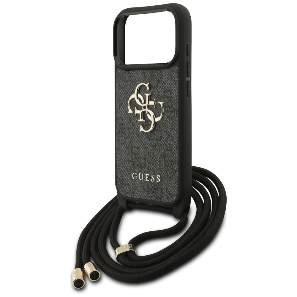 Hülle für Apple iPhone 17 Pro, Guess, Crossbody Cord 4G Big Log, Schwarz