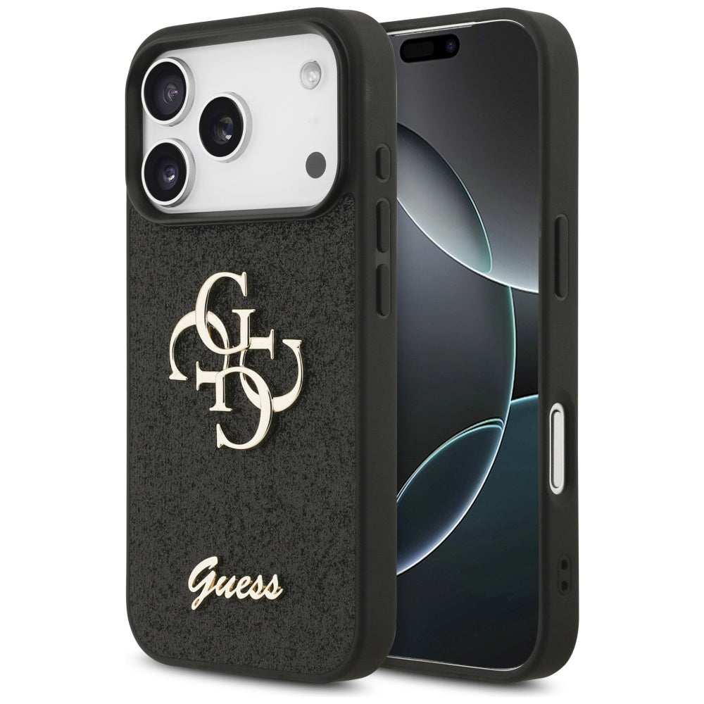 Hülle für Apple iPhone 17 Pro, Guess, Fixed Glitter Big 4G, Schwarz