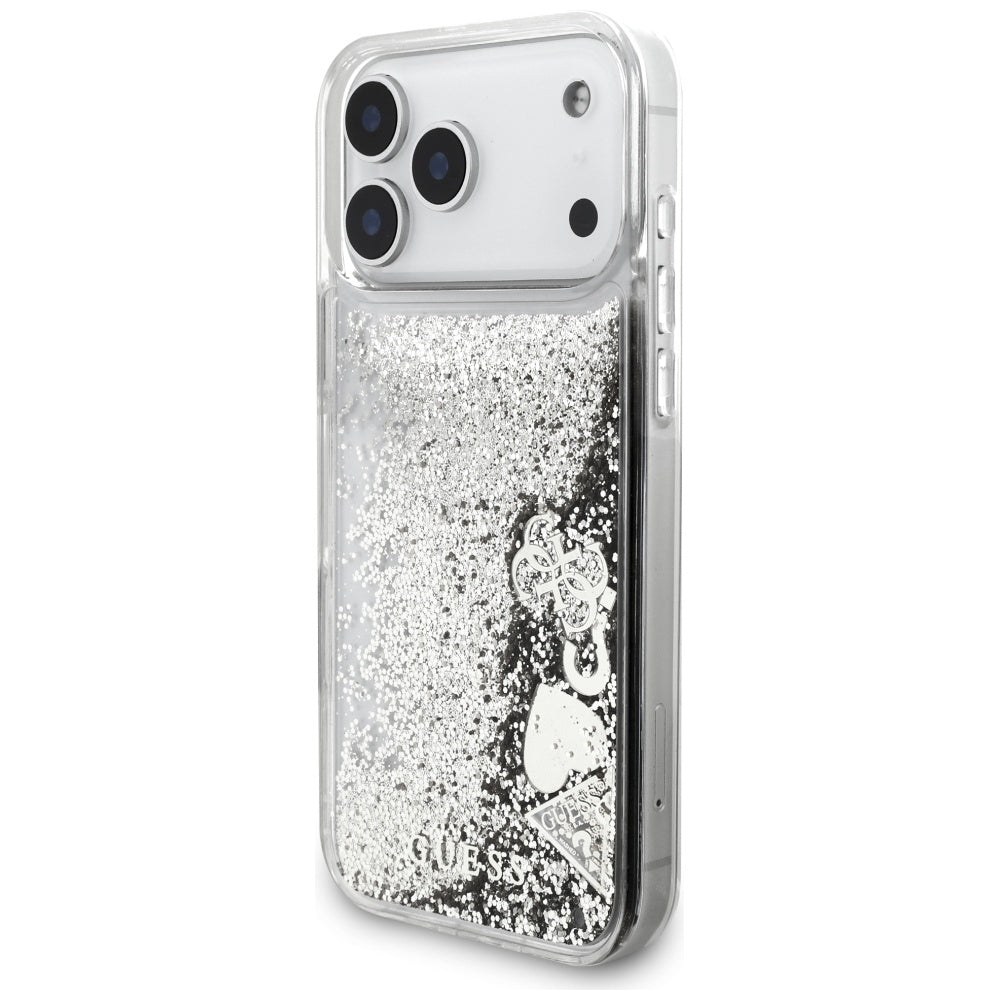 Hülle für Apple iPhone 17 Pro, Guess, Liquid Glitter Charms, Silbern