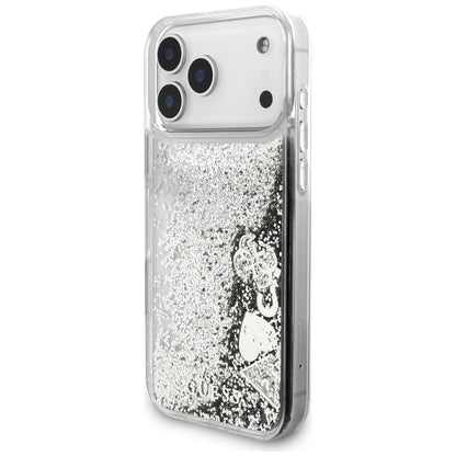 Hülle für Apple iPhone 17 Pro, Guess, Liquid Glitter Charms, Silbern