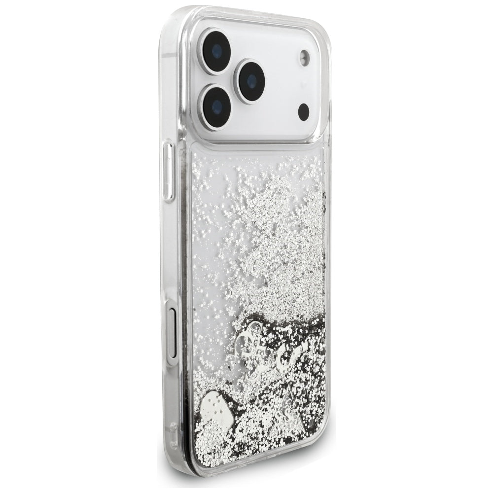 Hülle für Apple iPhone 17 Pro, Guess, Liquid Glitter Charms, Silbern