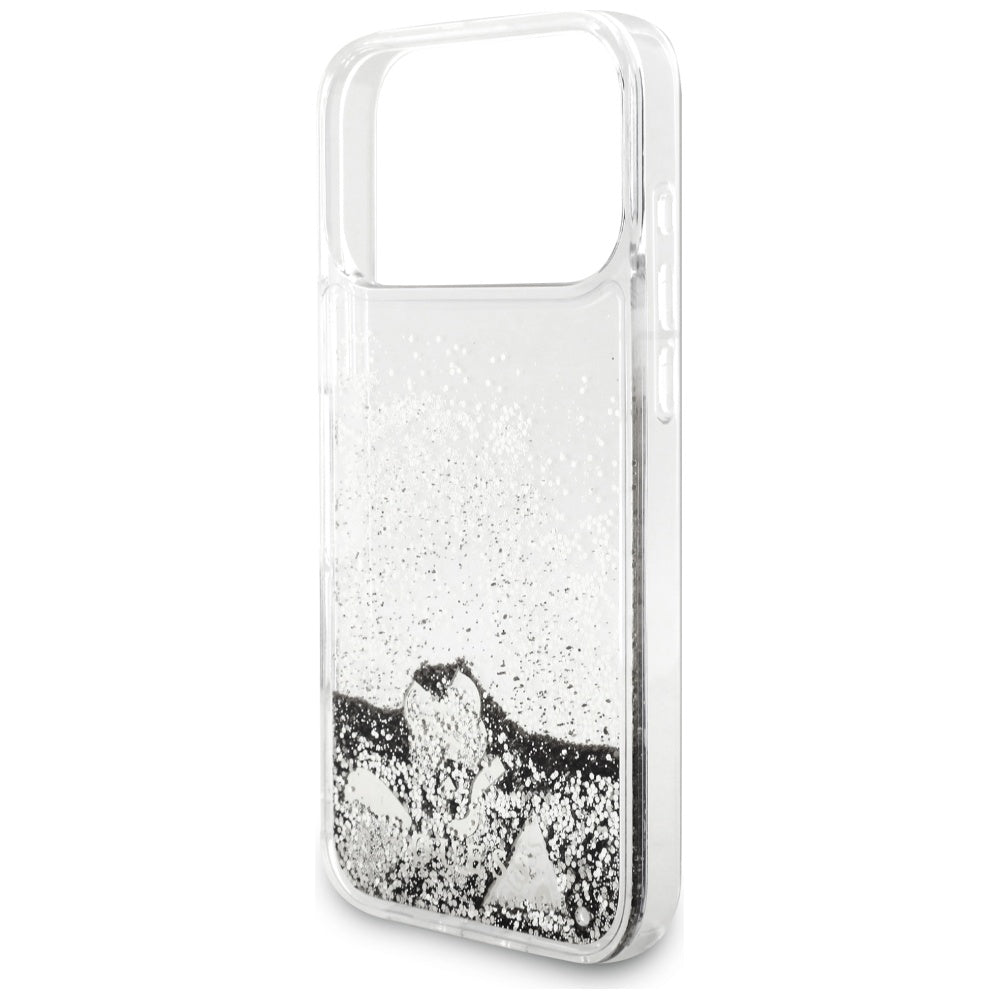 Hülle für Apple iPhone 17 Pro, Guess, Liquid Glitter Charms, Silbern