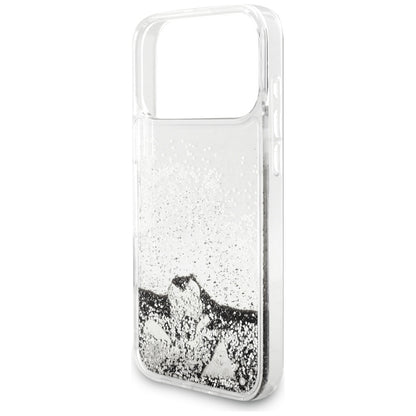 Hülle für Apple iPhone 17 Pro, Guess, Liquid Glitter Charms, Silbern