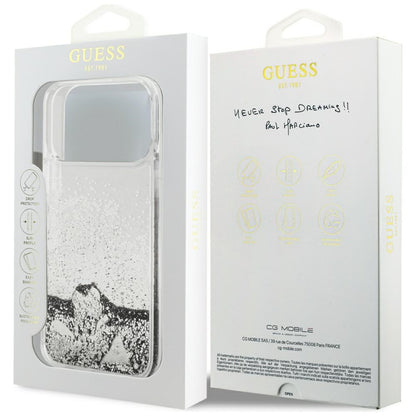 Hülle für Apple iPhone 17 Pro, Guess, Liquid Glitter Charms, Silbern