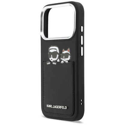Hülle für Apple iPhone 17 Pro, Karl Lagerfeld, Karl & Choupette Print mit Tasche, Schwarz