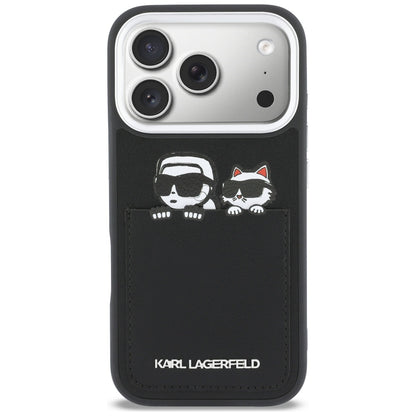 Hülle für Apple iPhone 17 Pro, Karl Lagerfeld, Karl & Choupette Print mit Tasche, Schwarz