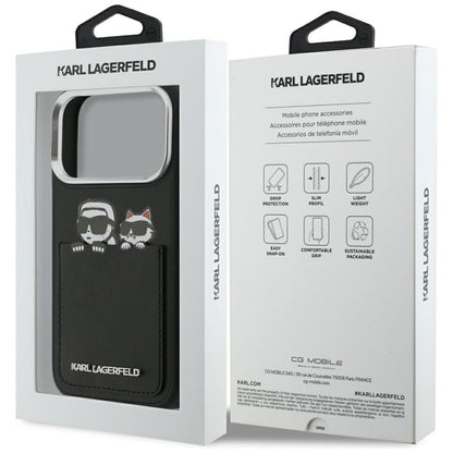 Hülle für Apple iPhone 17 Pro, Karl Lagerfeld, Karl & Choupette Print mit Tasche, Schwarz