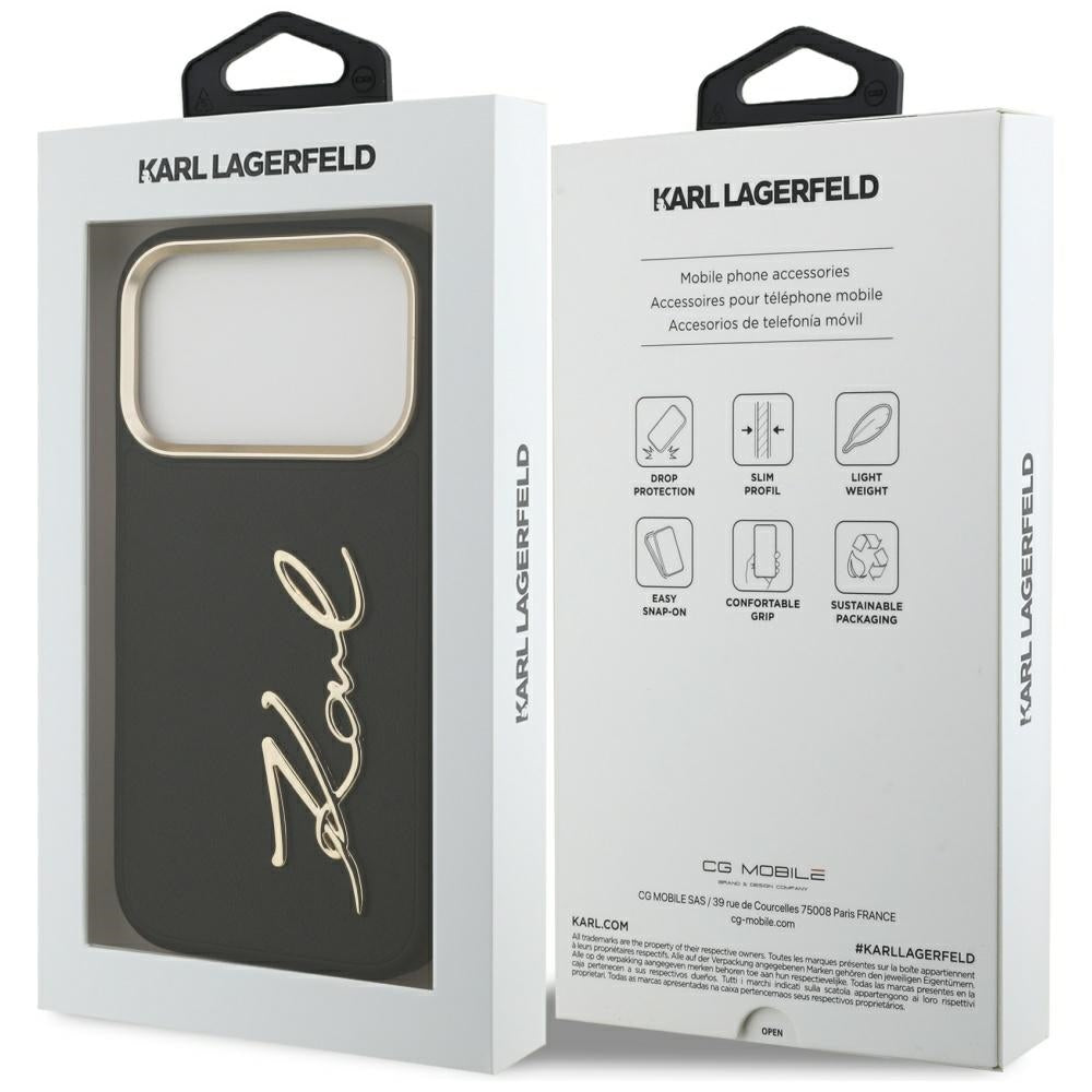 Hülle für Apple iPhone 17 Pro, Karl Lagerfeld, Script Logo, Schwarz