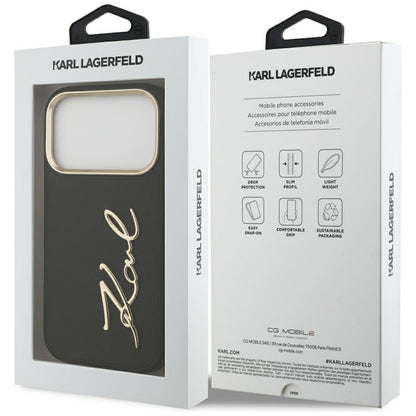 Hülle für Apple iPhone 17 Pro, Karl Lagerfeld, Script Logo, Schwarz