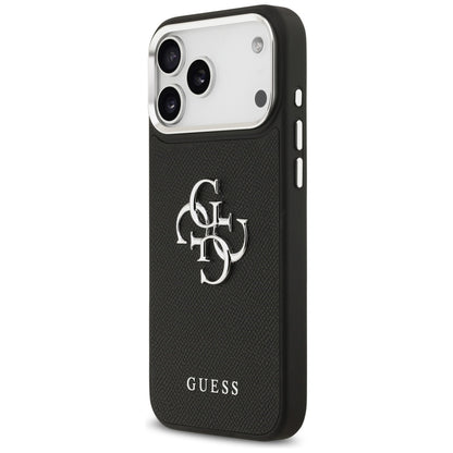 Case for Apple iPhone 17 Pro Max, Guess, 4G Grained Big and Classic Logo, Black Silver