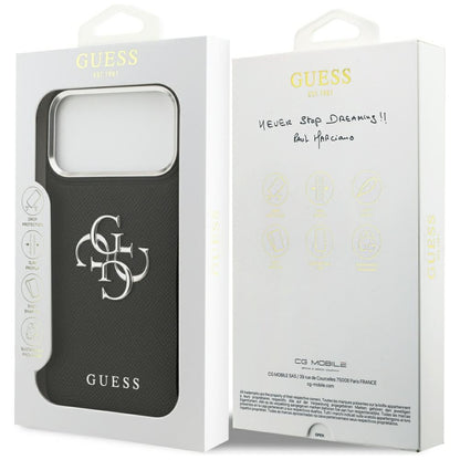 Case for Apple iPhone 17 Pro Max, Guess, 4G Grained Big and Classic Logo, Black Silver