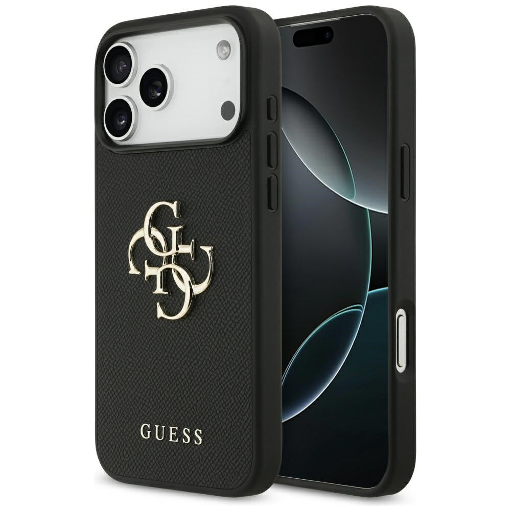 Hülle für Apple iPhone 17 Pro Max, Guess, 4G Grained Big and Classic Logo, Schwarz