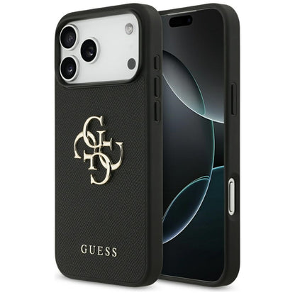 Hülle für Apple iPhone 17 Pro Max, Guess, 4G Grained Big and Classic Logo, Schwarz