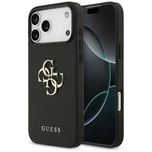 Hülle für Apple iPhone 17 Pro Max, Guess, 4G Grained Big and Classic Logo, Schwarz