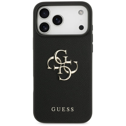 Hülle für Apple iPhone 17 Pro Max, Guess, 4G Grained Big and Classic Logo, Schwarz