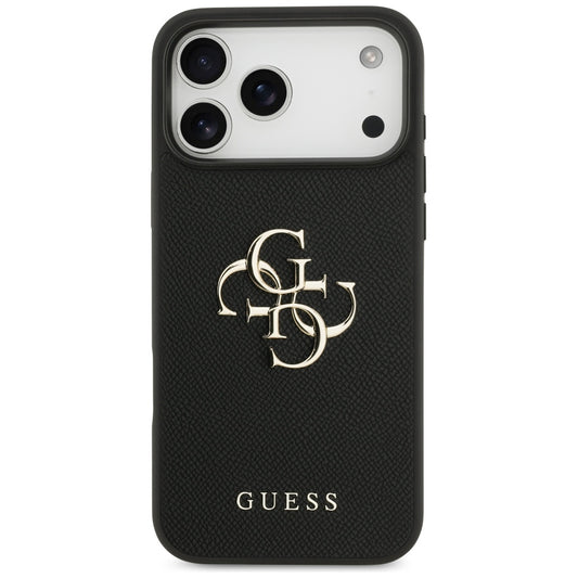 Hülle für Apple iPhone 17 Pro Max, Guess, 4G Grained Big and Classic Logo, Schwarz