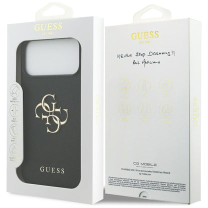 Hülle für Apple iPhone 17 Pro Max, Guess, 4G Grained Big and Classic Logo, Schwarz