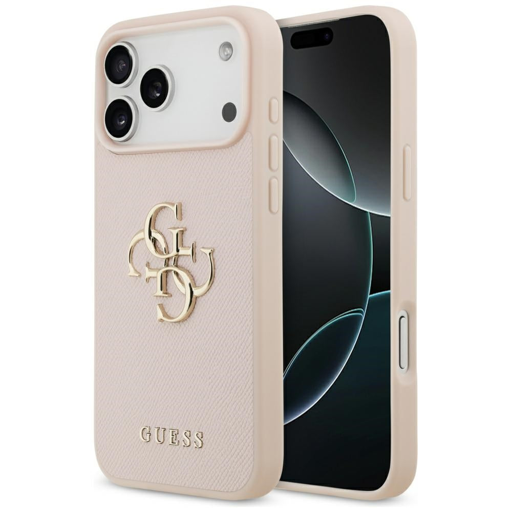Hülle für Apple iPhone 17 Pro Max, Guess, 4G Grained Big and Classic Logo, Rosa