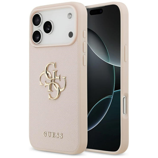 Hülle für Apple iPhone 17 Pro Max, Guess, 4G Grained Big and Classic Logo, Rosa