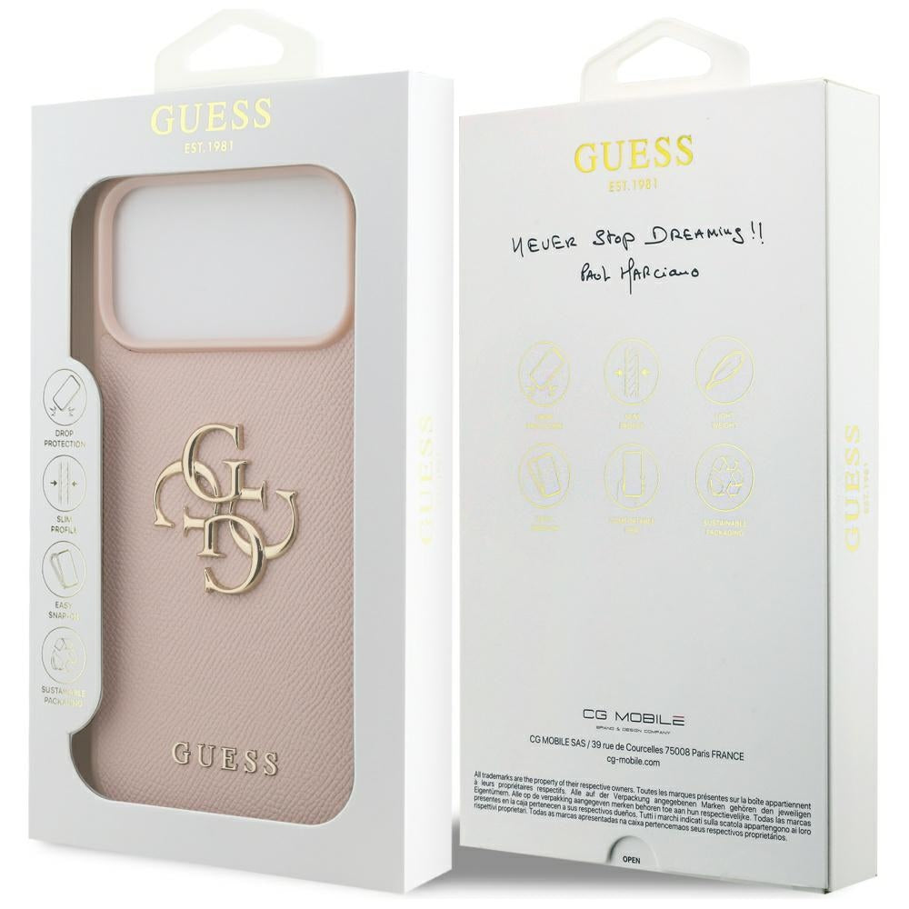 Hülle für Apple iPhone 17 Pro Max, Guess, 4G Grained Big and Classic Logo, Rosa