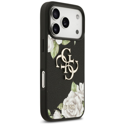 Hülle für Apple iPhone 17 Pro Max, Guess, 4G Grained Roses Big Logo, Schwarz