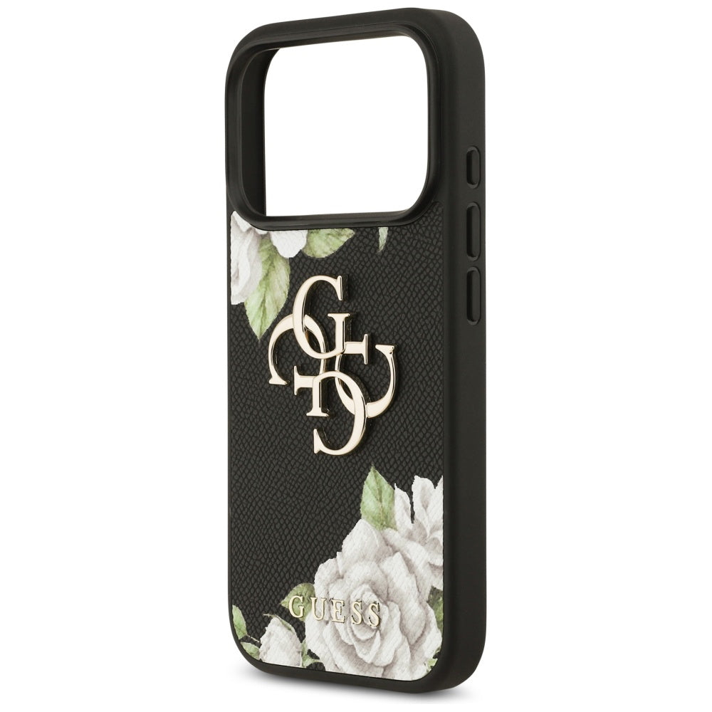 Hülle für Apple iPhone 17 Pro Max, Guess, 4G Grained Roses Big Logo, Schwarz