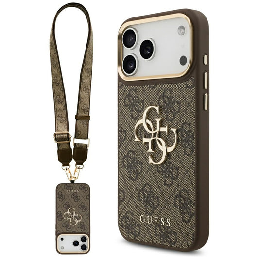 Hülle für Apple iPhone 17 Pro Max, Guess, Big 4G Classic Logo mit großem Riemen, Braun