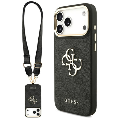 Hülle für Apple iPhone 17 Pro Max, Guess, Big 4G Classic Logo mit großem Band, Schwarz