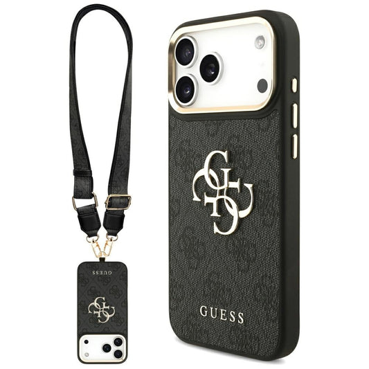 Hülle für Apple iPhone 17 Pro Max, Guess, Big 4G Classic Logo mit großem Band, Schwarz