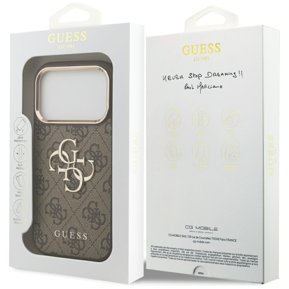 Hülle für Apple iPhone 17 Pro Max, Guess, Big 4G Logo Classic, Goldbraun