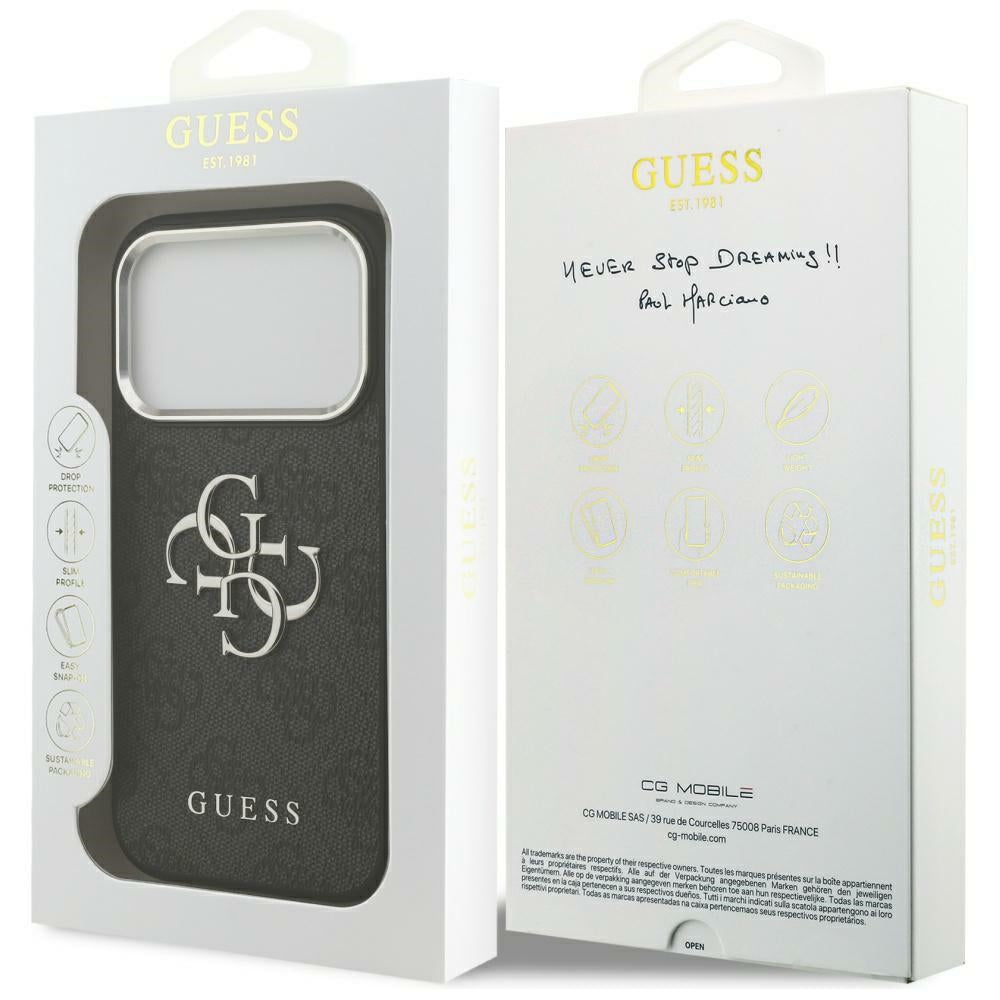 Hülle für Apple iPhone 17 Pro Max, Guess, Big 4G Logo Classic, Schwarz Silbern
