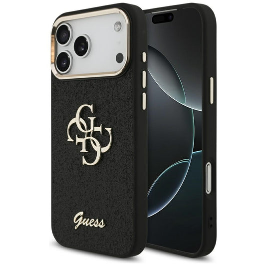 Hülle für Apple iPhone 17 Pro Max, Guess, Fixed Glitter Big 4G Metal Frame, Schwarz