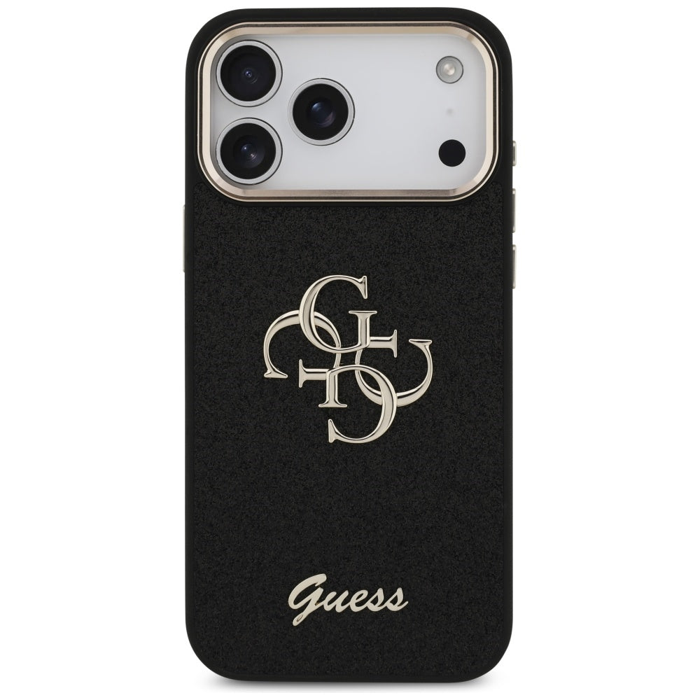 Hülle für Apple iPhone 17 Pro Max, Guess, Fixed Glitter Big 4G Metal Frame, Schwarz