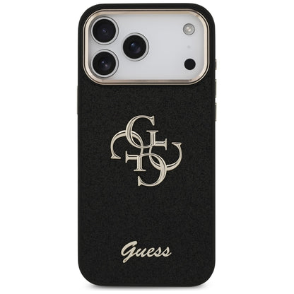 Hülle für Apple iPhone 17 Pro Max, Guess, Fixed Glitter Big 4G Metal Frame, Schwarz