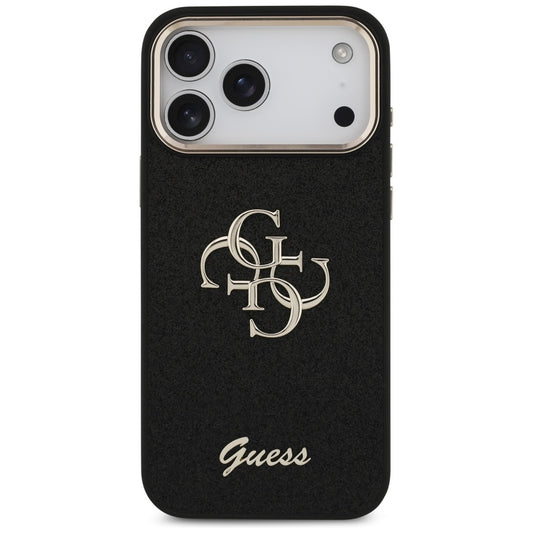 Hülle für Apple iPhone 17 Pro Max, Guess, Fixed Glitter Big 4G Metal Frame, Schwarz