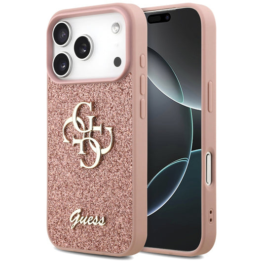 Hülle für Apple iPhone 17 Pro Max, Guess, Fixed Glitter Big 4G, Rosa