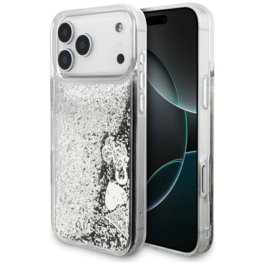 Hülle für Apple iPhone 17 Pro Max, Guess, Liquid Glitter Charms, Silbern