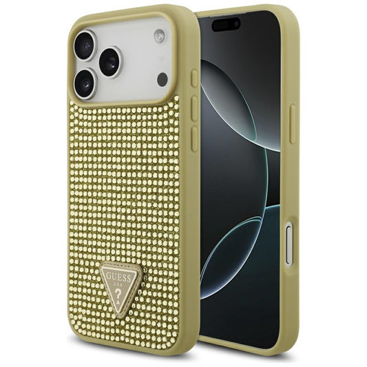 Hülle für Apple iPhone 17 Pro Max, Guess, Rhinestone Triangle Logo, Gold