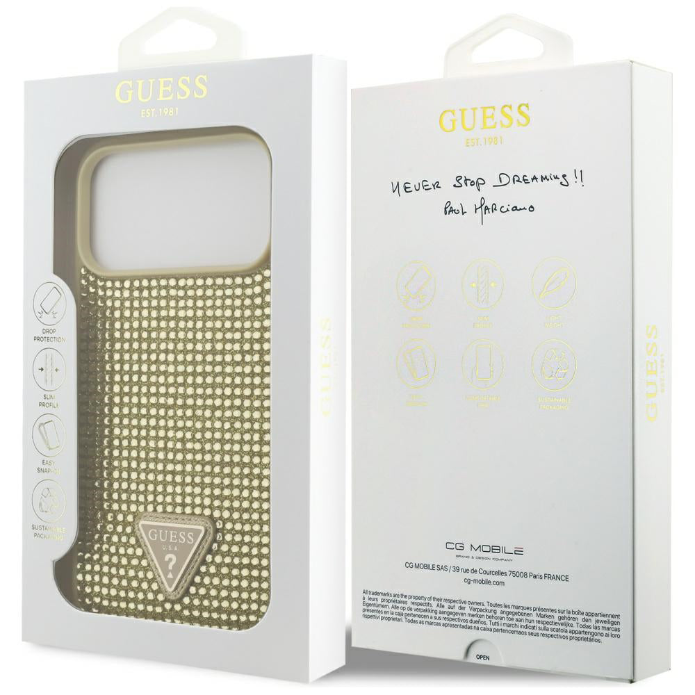 Hülle für Apple iPhone 17 Pro Max, Guess, Rhinestone Triangle Logo, Gold