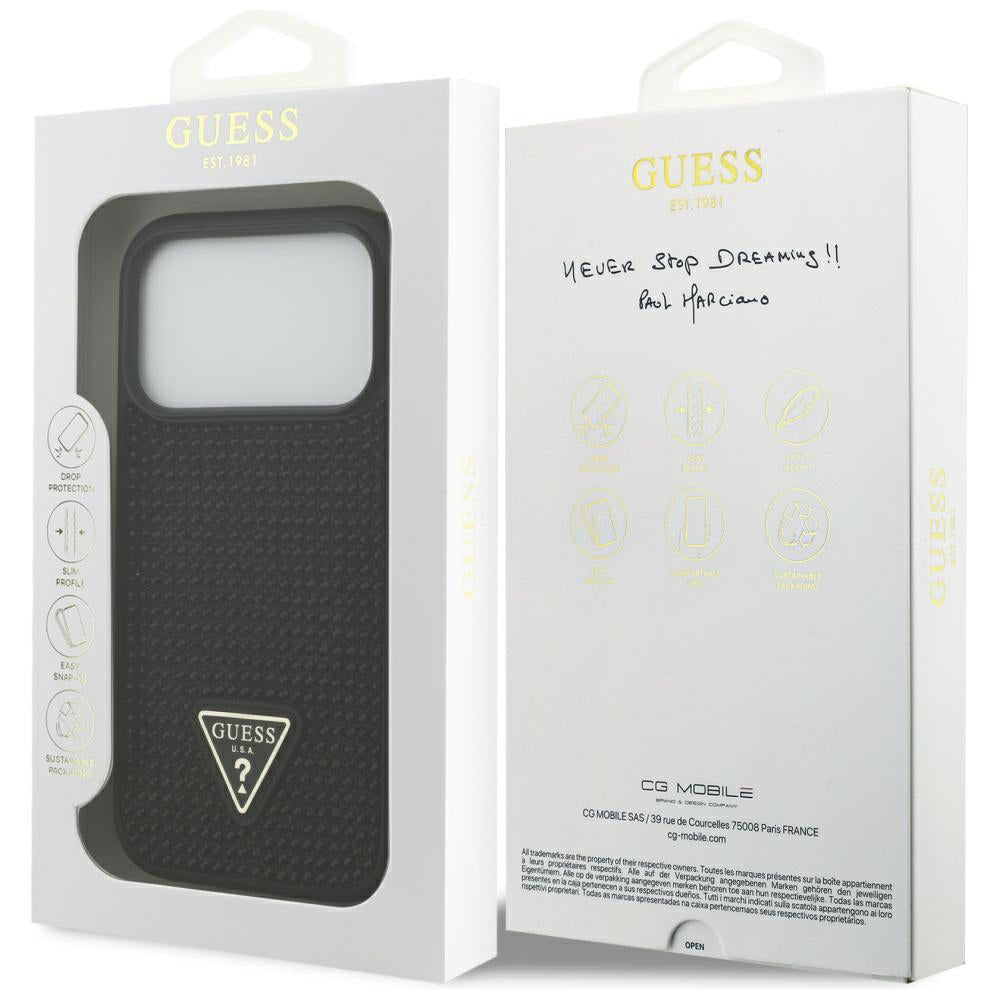 Hülle für Apple iPhone 17 Pro Max, Guess, Rhinestone Triangle Logo, Schwarz