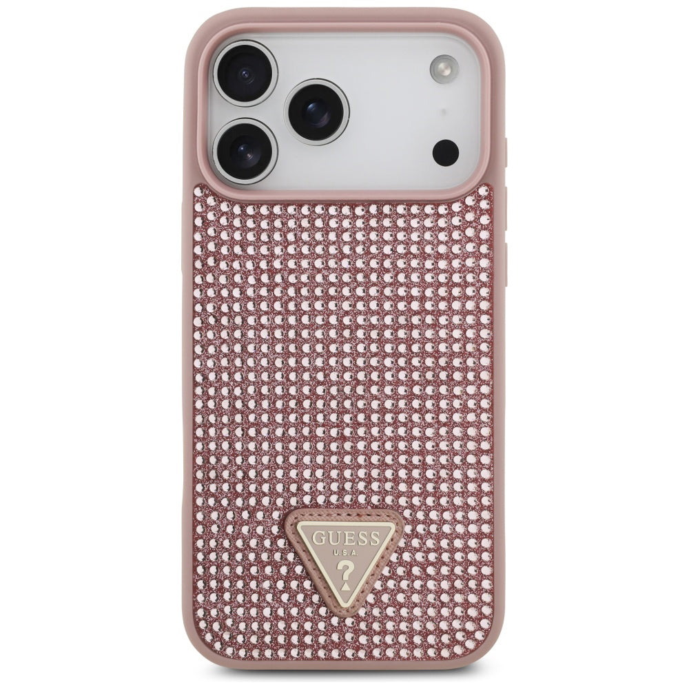 Hülle für Apple iPhone 17 Pro Max, Guess, Rhinestone Triangle Logo, Rosa