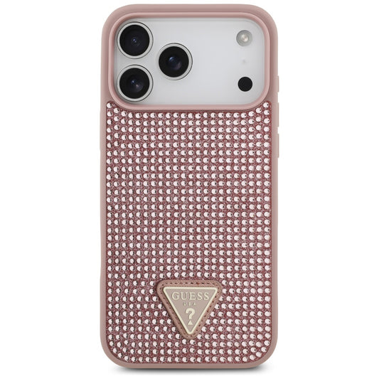 Hülle für Apple iPhone 17 Pro Max, Guess, Rhinestone Triangle Logo, Rosa