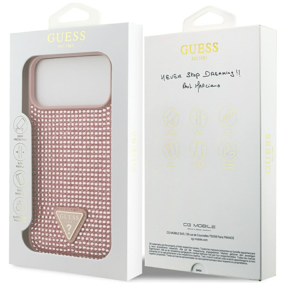 Hülle für Apple iPhone 17 Pro Max, Guess, Rhinestone Triangle Logo, Rosa