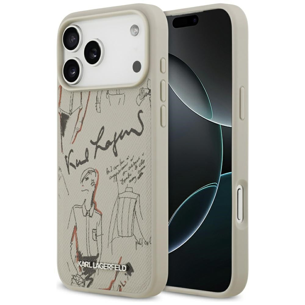 Hülle für Apple iPhone 17 Pro Max, Karl Lagerfeld, Grained Pattern Logo, Grau