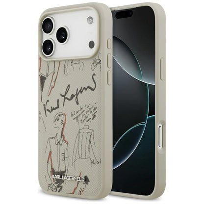 Hülle für Apple iPhone 17 Pro Max, Karl Lagerfeld, Grained Pattern Logo, Grau