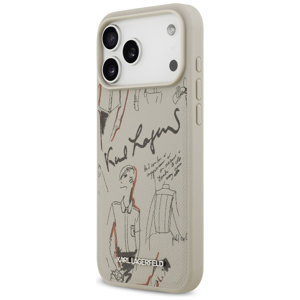 Hülle für Apple iPhone 17 Pro Max, Karl Lagerfeld, Grained Pattern Logo, Grau